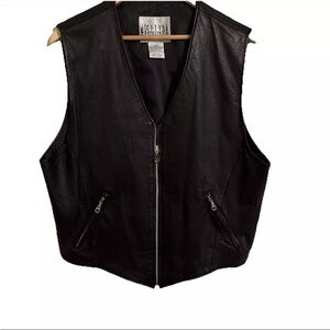 City Streets Black Vintage 100% Genuine Leather Zip Up Vest Men's Large